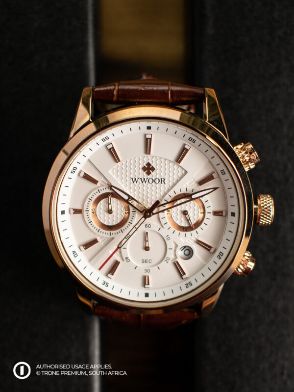 Premium WWOOR Atlas Watch - Rose Gold + Brown